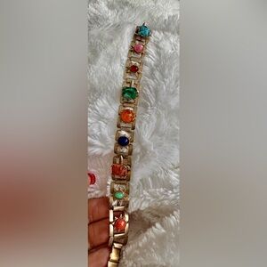 Vintage Gold Multi-Stone Bracelet 8”